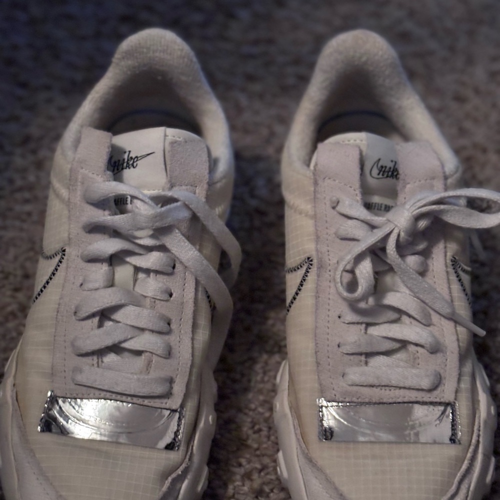 Nike White Sneakers with Nein Yellow “Silver Reflective Detail”